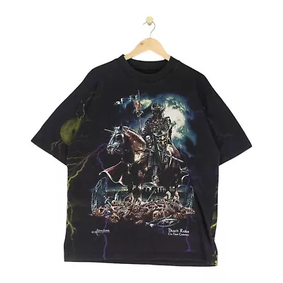 Buy Vintage Death Rider T-Shirt 90s All Over Print Black Mens Size L • 39.99£