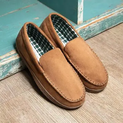 Buy The Slipper Company Mens Slippers Tan Adults Moccasin Check Lined Issac SIZE • 9.99£