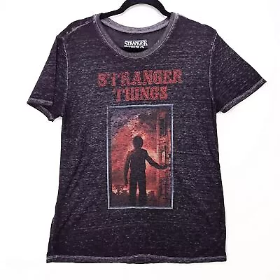 Buy Stranger Things Womens Tshirt Size Large Burn Out Gray Upside Down • 12.41£