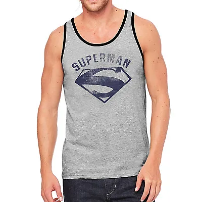 Buy Official SUPERMAN T Shirt Grey Man Of Steel Washed Logo Vest Sleeveless • 9.99£