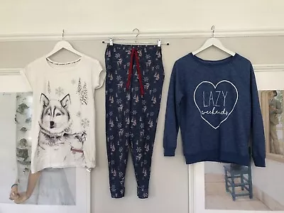 Buy Ladies Wolf Pyjamas & Jumper Uk 6/8 & 8-10 White Blue Cotton • 7£