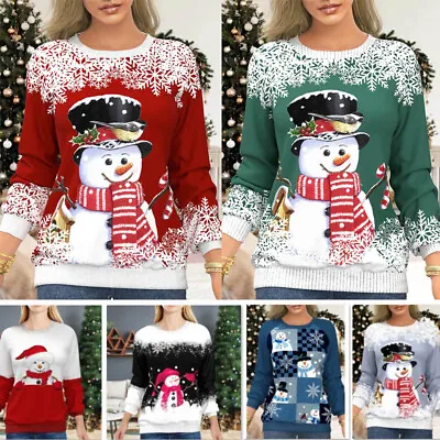 Buy Women Red Sweater Xmas Ladies Christmas Novelty Jumper Sweater Rudolph Tops • 11.99£