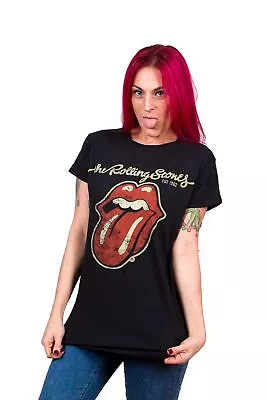 Buy Ladies Rolling Stones Distressed Tongue Rock Licensed Tee T-Shirt Womens • 15.99£