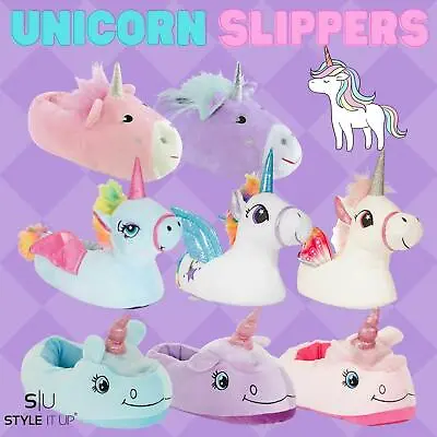 Buy Womens Ladies Girls Unicorn Novelty Slippers 3D Magical Rainbow Fluffy Warm Gift • 9.99£