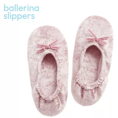 Buy Ladies Ballerina Slip On Ballet Slippers Crushed Velvet Velour Indoor Slippers  • 4.99£