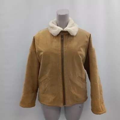 Buy Milan Leather Coat Women Size 16 Tan Brown Faux Fur RMF53-VM • 7.99£