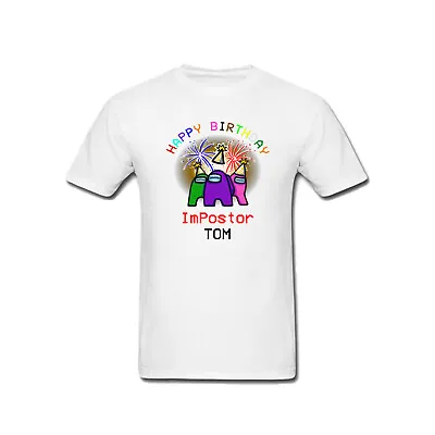 Buy Personalised Happy Birthday Among Us T-shirt For Kids - Impostor Or Crewmate • 7.99£
