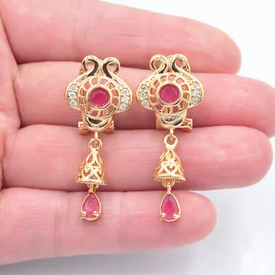 Buy 18K Yellow Gold Filled Women Rose Red Mystic Topaz Stud Earrings Jewelry • 4.99£