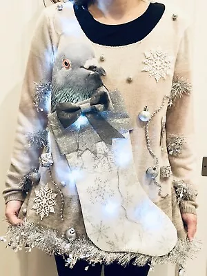 Buy Pigeon Ugly Christmas Sweater Contest Tacky Lights Up Women’s XL • 28.87£