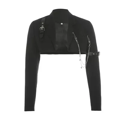 Buy Blazer Coat Jacket Lady Cropped Top Belt Chain Punk Gothic Black Harajuku Casual • 26.99£