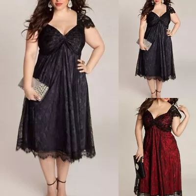 Buy Plus Size Womens Lace Gothic Midi Dress Sexy Evening Cocktail Party Ball Gown UK • 3.99£