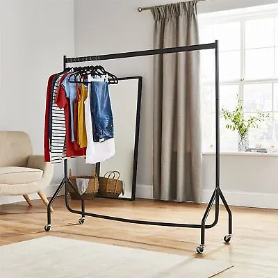 Buy Superior Heavy Duty Rack 5FT Long X 5FT Tall Clothes Rail In Black With Wheels • 28.99£