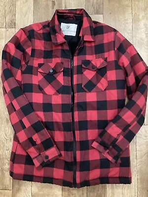 Buy DF Defacto Mens Red Black Check Lumberjack Fleece Lined Padded Jacket Small A22 • 21.99£
