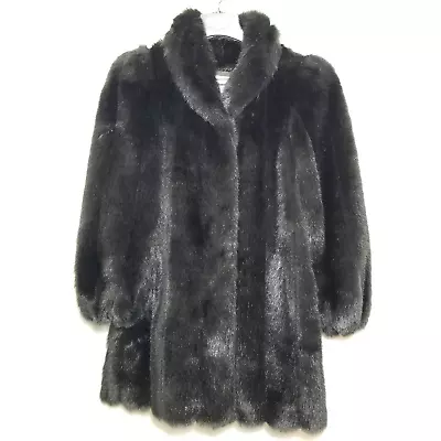 Buy VTG 80s JORDACHE Faux Fur Vegan Coat Statement Cruella Size 12 Black Made In USA • 144.62£