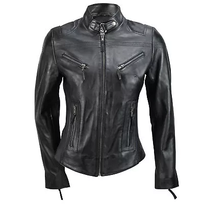 Buy Ladies Womens Genuine Real Leather Vintage Slim Fit Red Brown Biker Jacket • 79.99£