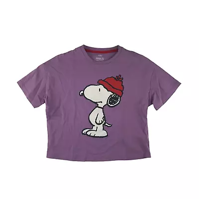 Buy M&S T-shirt Age 9 Purple Cropped Peanuts Snoopy Cotton • 3£
