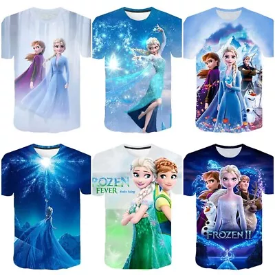 Buy 3D Frozen Princess Anna Elsa T-shirt Girls Kids Casual Short Sleeve T Shirts Top • 6.88£