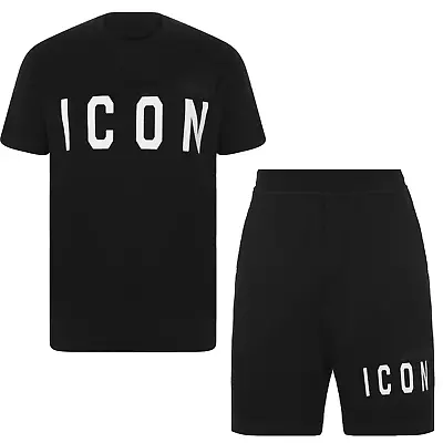 Buy New Mens Cotton T Shirt + Shorts Set ICON2 PRINT Tracksuit Summer MANY COLOURS • 14.99£