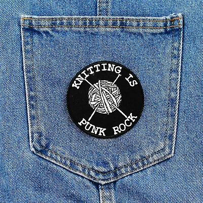Buy Knitting Is Punk Rock Iron On Patch Needles Ball Of Wool Hard Metal Cool Black • 2.95£