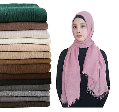 Buy New Crinkle Scarf Hijab Plain Maxi Headscarf Crimp Scarves Shawl Ruffle 50 Color • 3.75£