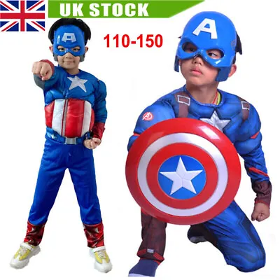 Buy UK Boys Marvel Captain America Costume Avengers Kid Superhero Fancy Dress Outfit • 19.99£