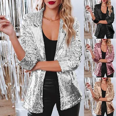 Buy Women Sequins Blazer Sequin Shimmer Jacket Casual Long Sleeve Glitter Party • 25.35£