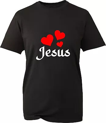 Buy Jesus T-Shirt Hearts Jesus Christ Christians Church Religious Spirituality Top • 9.99£