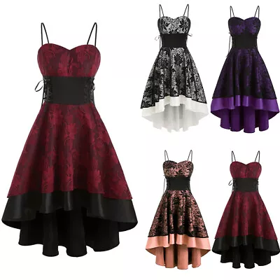 Buy Women Gothic Vintage Floral Dress Lace Up Gowns Sleeveless Halloween Fancy Dress • 4.99£
