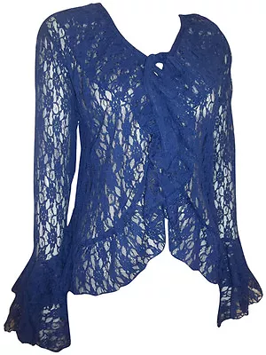 Buy Lace Cardigan Eaonplus BLUE Floral Bell Sleeve Cover-Up Top Plus Size 22 26 28 • 17.95£