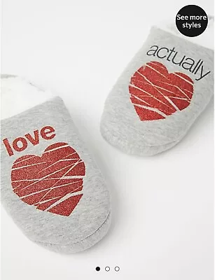 Buy Bnwt Size L Large George Grey Love Actually Red Glitter Heart Mule Slippers 7-8 • 16.99£