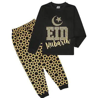 Buy Kids Girls Boys Childrens Black Eid Pyjamas Sleepover 2 Piece Cotton Gift Set • 12.99£