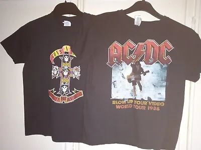 Buy Kids Rock T Shirts Set Of 2 Ac/dc Guns N Roses Age 9 To 10 Up To 32 In Chest VGC • 13.95£