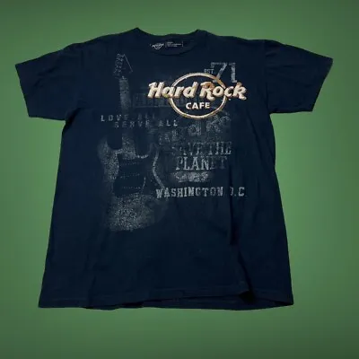 Buy Navy Blue Hard Rock Cafe T-Shirt Graphic Tee Travel Size Medium Washington DC • 9.95£