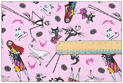 Buy Jack & Sally Pink The Nightmare Before Christmas 100% Cotton Fabric 1/2 Metre • 7.80£