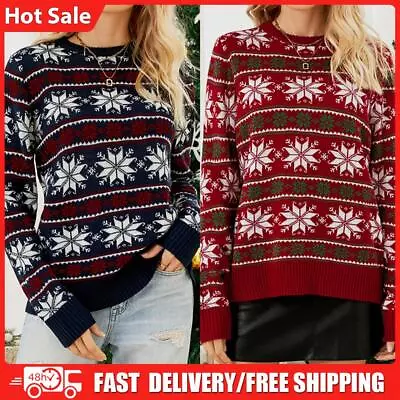 Buy Women Knitted Jumper Festive Xmas Sweater Long Sleeve Fashion Simple Sweater Top • 14.56£