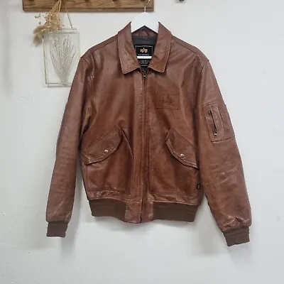 Buy Alpha Industries Brown Leather Flight Jacket Size L 44  Chest CWU 45/P Bomber • 99£