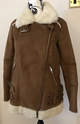 Buy River Island Ladies Faux Sheepskin Aviator Jacket Size 10 • 14£