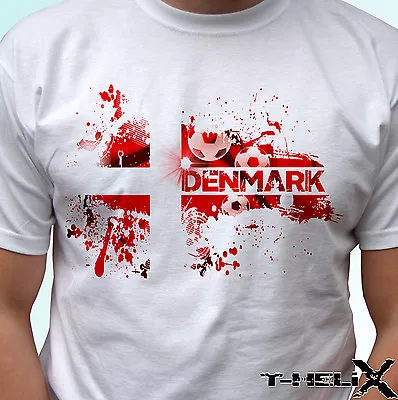 Buy Denmark Football Flag - White T Shirt Top Country Design Mens Womens Kids & Baby • 9.99£