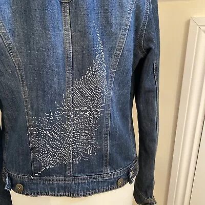 Buy NEXT Denim Jacket With Feather Rhinestones On Back Size 6 • 17£