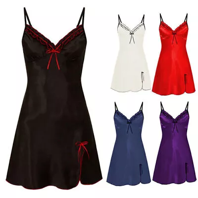 Buy Womens Lace Satin Silk Strappy Nightdress Ladies Nightie Sleepwear Pajamas Robe • 6.99£