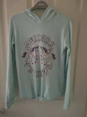 Buy Sequined Unicorn Motif On  Pale Green Girls Hoodie Age 12-13 With  • 2.50£