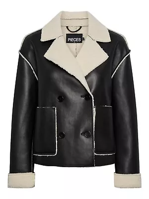 Buy PIECES | Franny Faux Leather Teddy Lined Jacket, Women's Biker Jacket RRP £75 • 29.99£