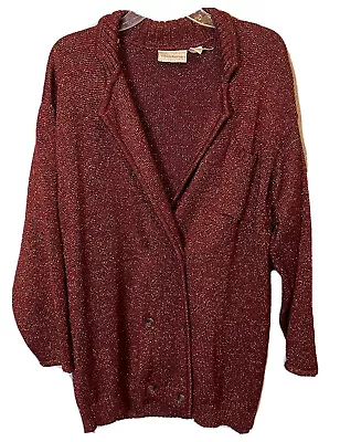 Buy Liz Claiborne Heavy Cardigan Sweater Size Medium Red Metallic Holiday Valentines • 9.48£