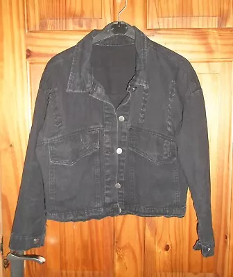 Buy Black, Distressed, Oversized, Cropped Denim Jacket - Size Small • 10£