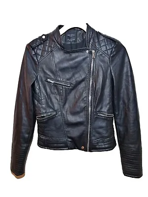 Buy Women's Zara Trafaluc  Faux Leather Black Moto Jacket Biker Small • 35£