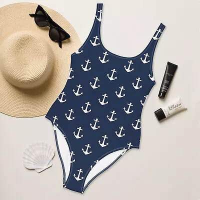 Buy Nautical Navy Blue One-Piece Swimsuit With White Anchors | Beachwear For Women • 44.40£