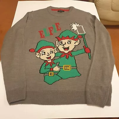Buy New Look Mens Christmas Jumper Elfie Selfie Grey Green Red Large Excellent • 6.99£