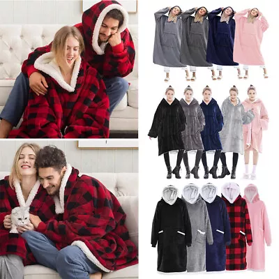 Buy Men Women Extra Long Hoodie Blanket Oversized Hooded Sweatshirt Sherpa Fleece • 11.95£