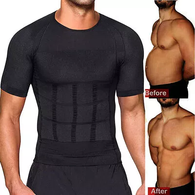 Buy Men Slimming Body Shaper T-Shirt Logic Shaping Tourmaline Posture Corrector • 13.98£