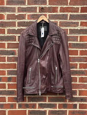 Buy All Saints Mens Oxblood CONROY Leather Biker Jacket Red Brown Bomber XL A365 • 249.99£
